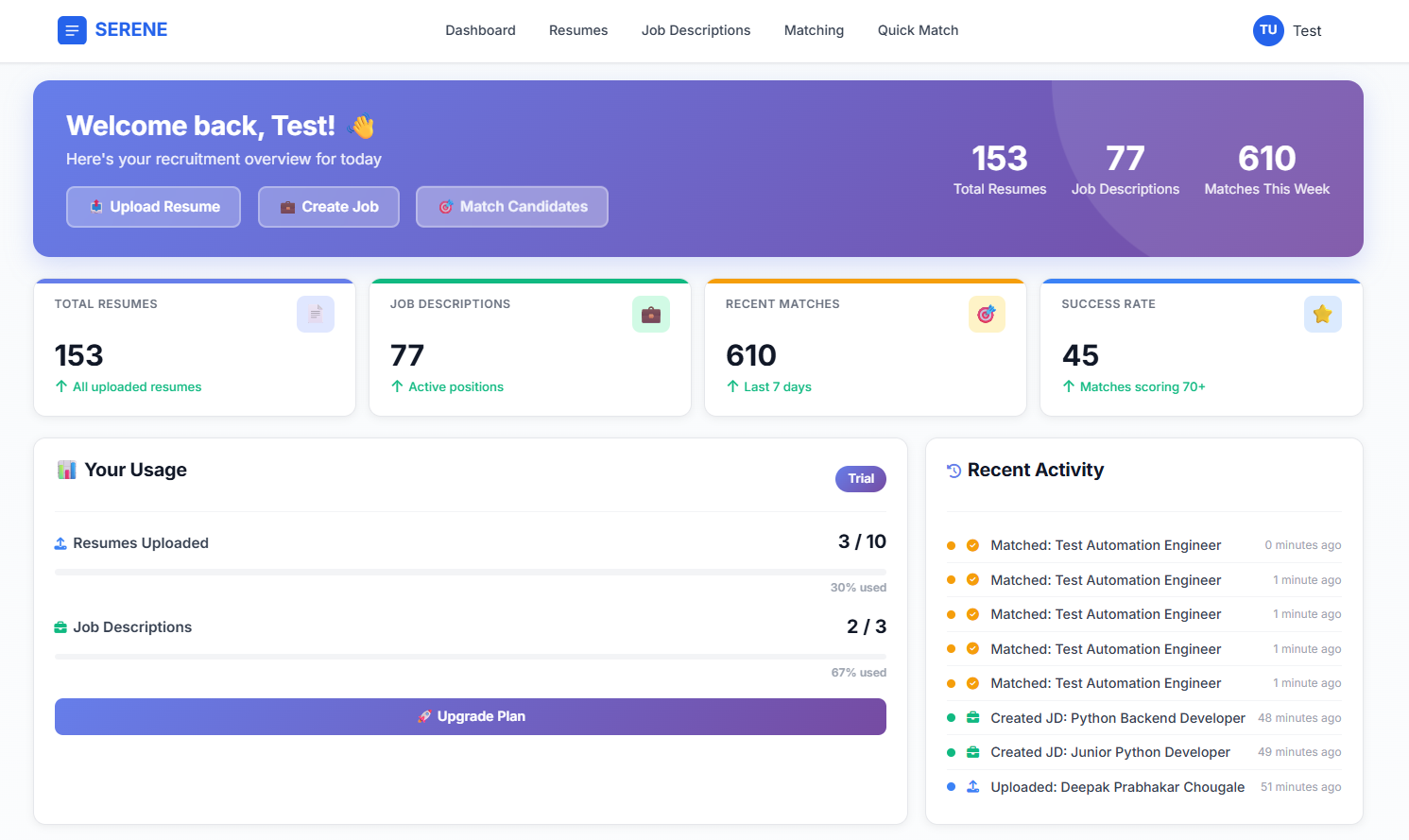 Serene  (AI Resume Parsing & Screening Platform)