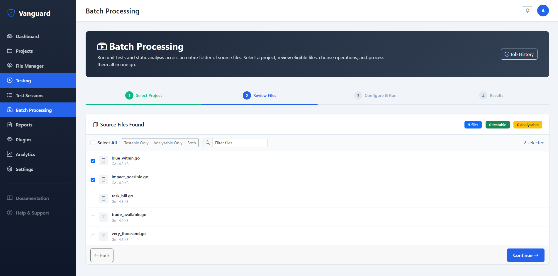 Vanguard (Multi-Language Unit Testing Platform) screenshot